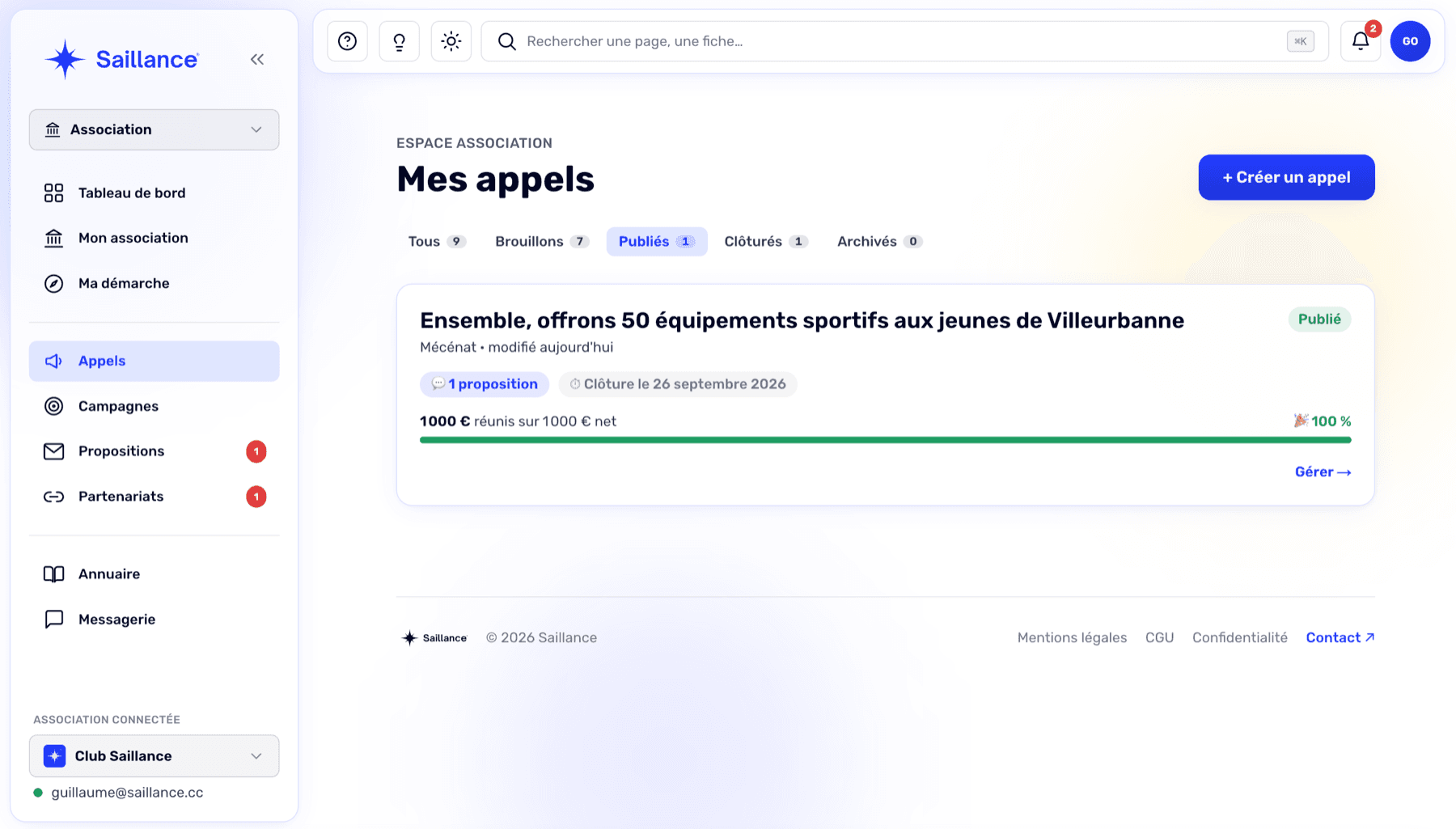 Écran « Mes appels » : suivi des appels et de la collecte